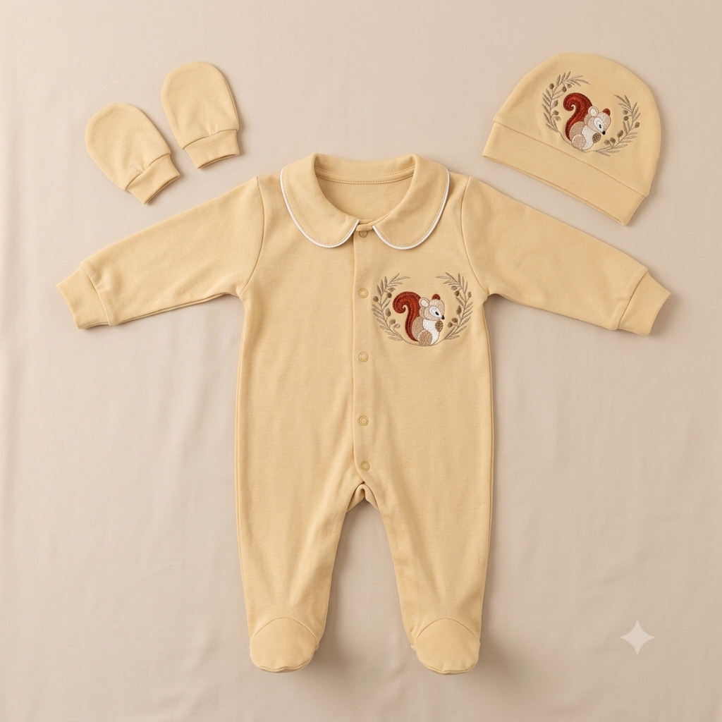 Squirrel Yellow Romper Set