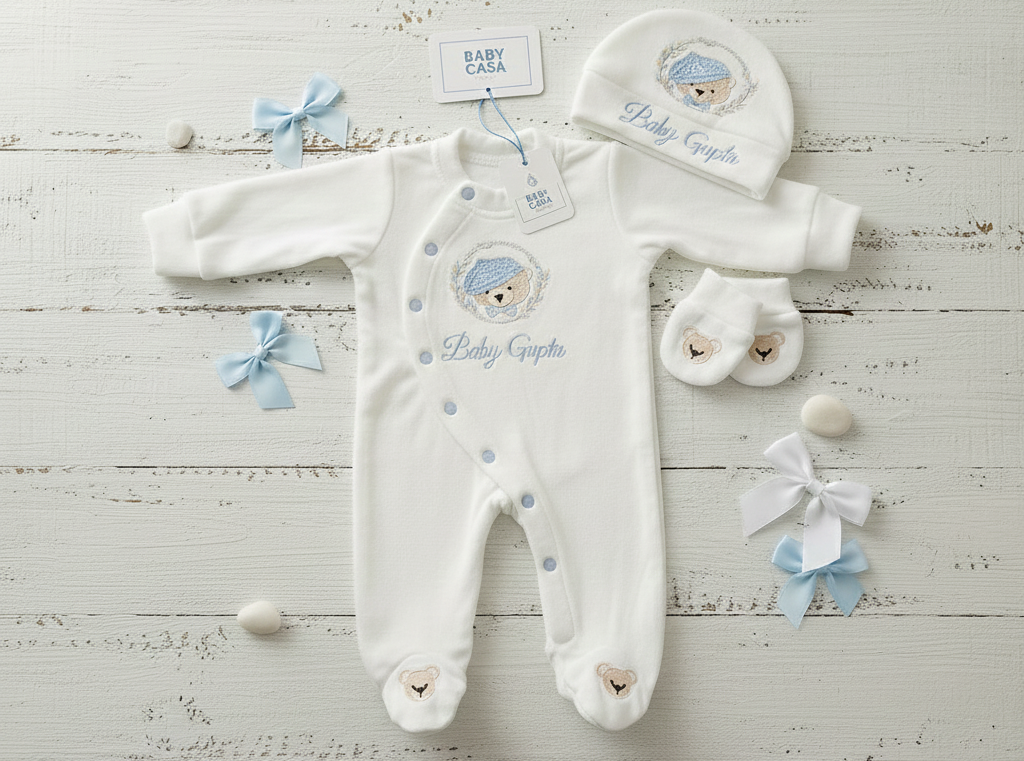 Baby Blue Teddy Romper Set