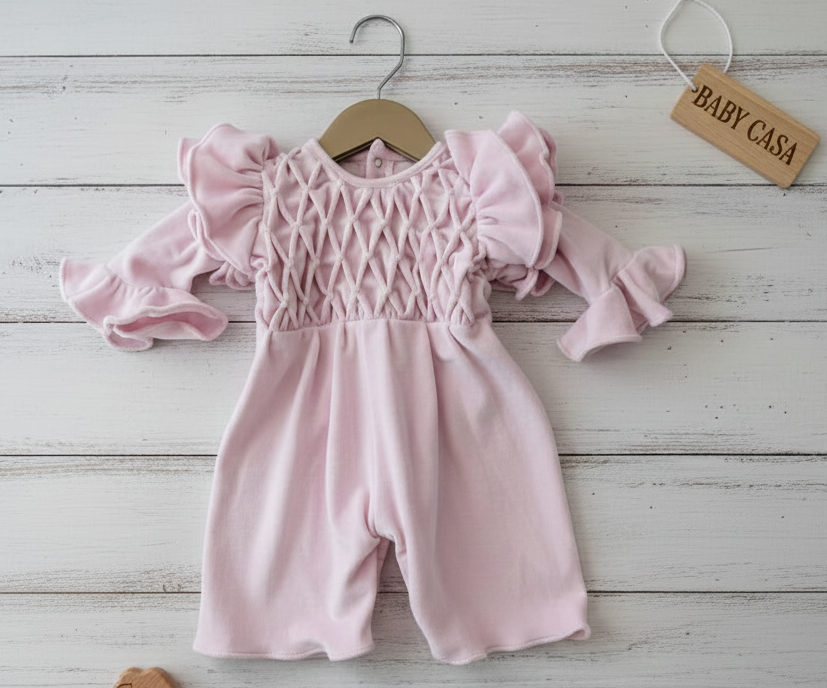 Pink Ruffled Smocked Romper