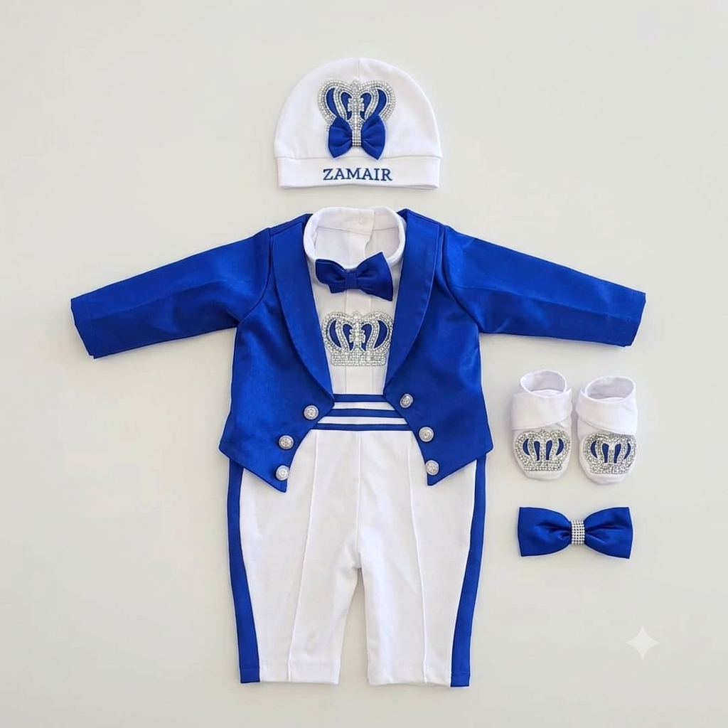 Blue Crown Romper Set
