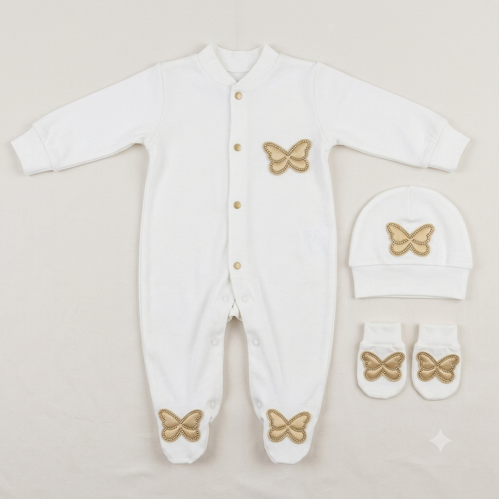 Ivory Golden Butterfly Romper Set