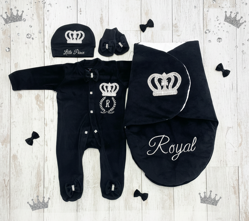 Baby Crown Bow Wrap & Romper Themed Set