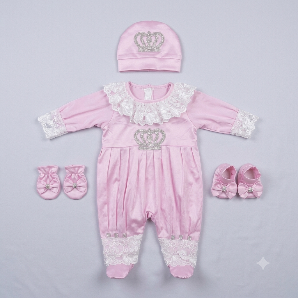 Pink Princess Crown Romper Set