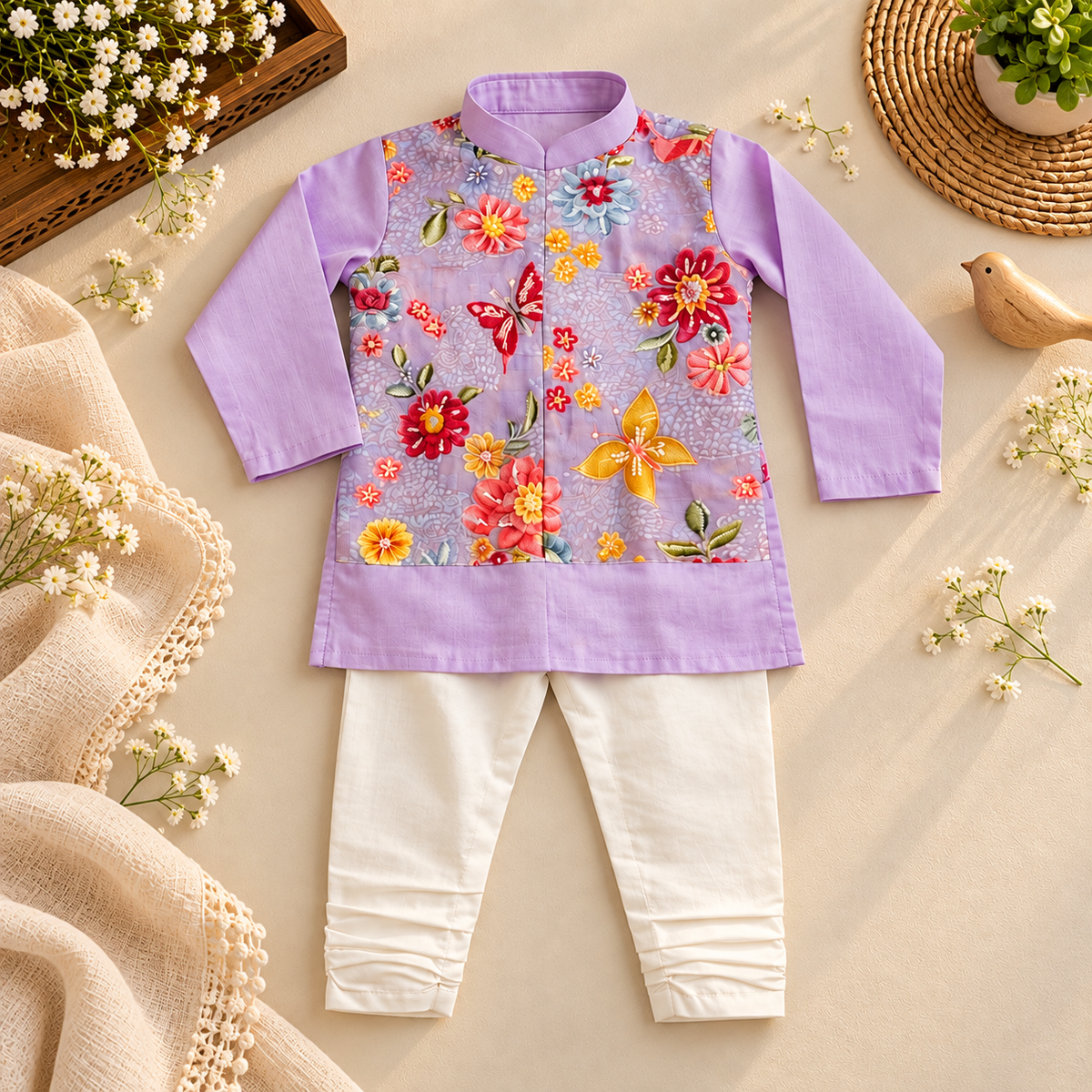 Lavender Floral Kurta Set
