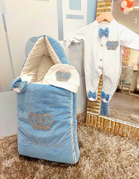 Hello World Crown Bow Wrap & Romper Themed Set