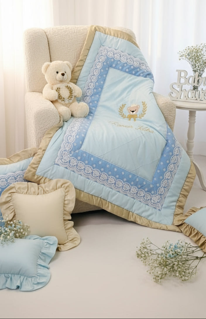 Heirloom Baby Quilt - Sky Blue & Lace