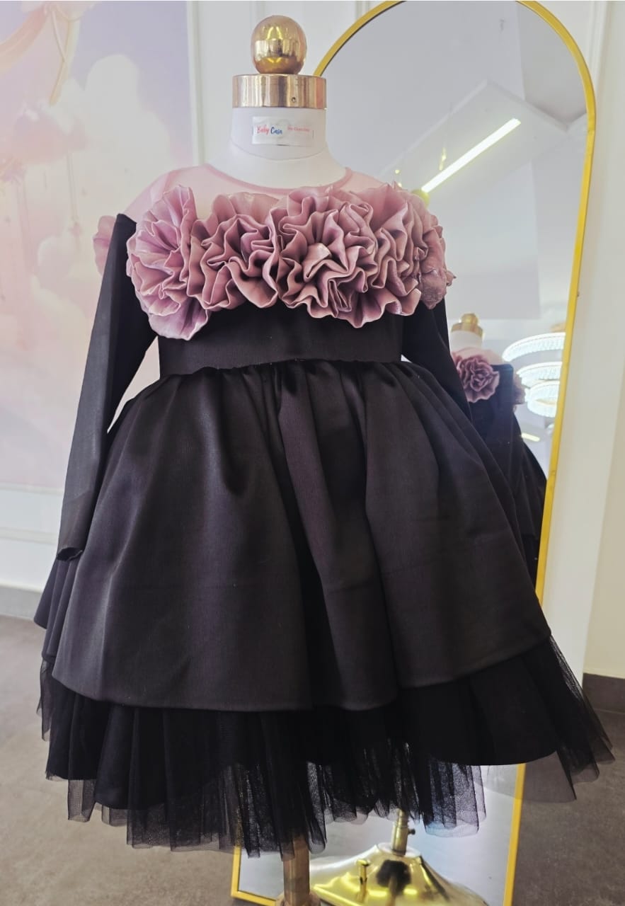 Mauve Sculpted Ruffle & Midnight Tulle Gala Gown