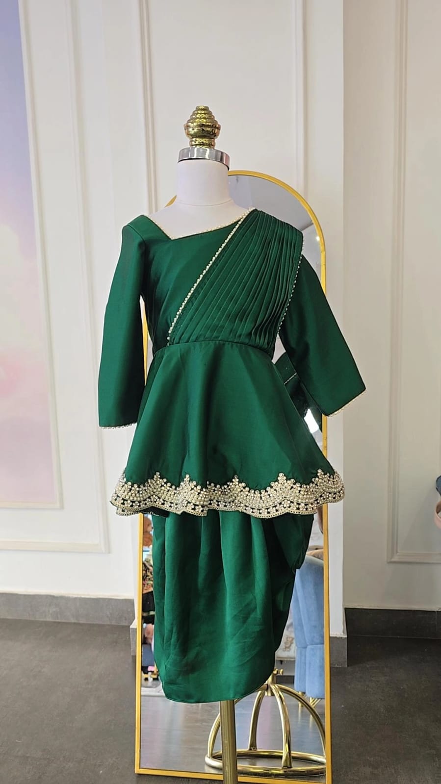 Bottle Green Embellished Dhoti Set