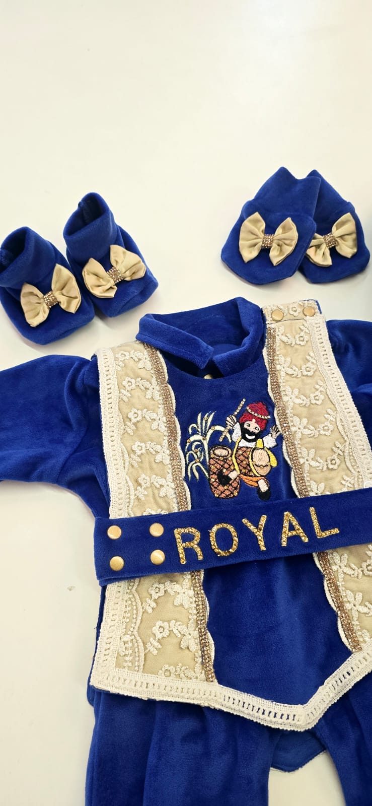 "The Prince Collection" Personalized Velvet Romper Set – Plum & Cream