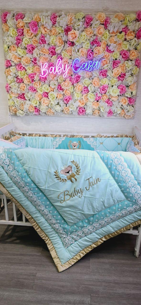 Enchanted Aqua & Gold Personalized Luxury Crib Bedding Set