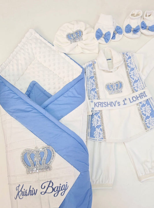 The Blue and White Crown Indo Western Set