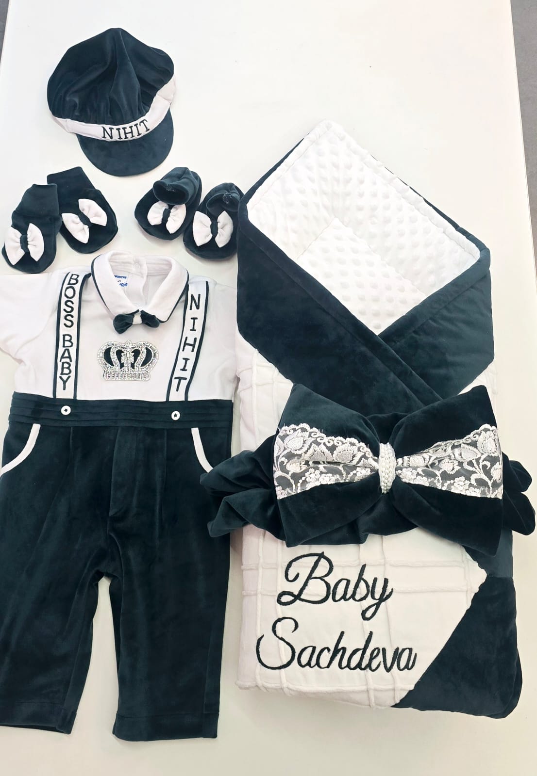 The Crown Baby Bow Wrap & Romper Themed Set