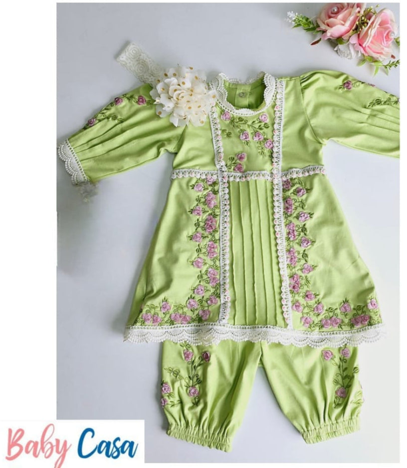 Lime Rose Embroidered Set