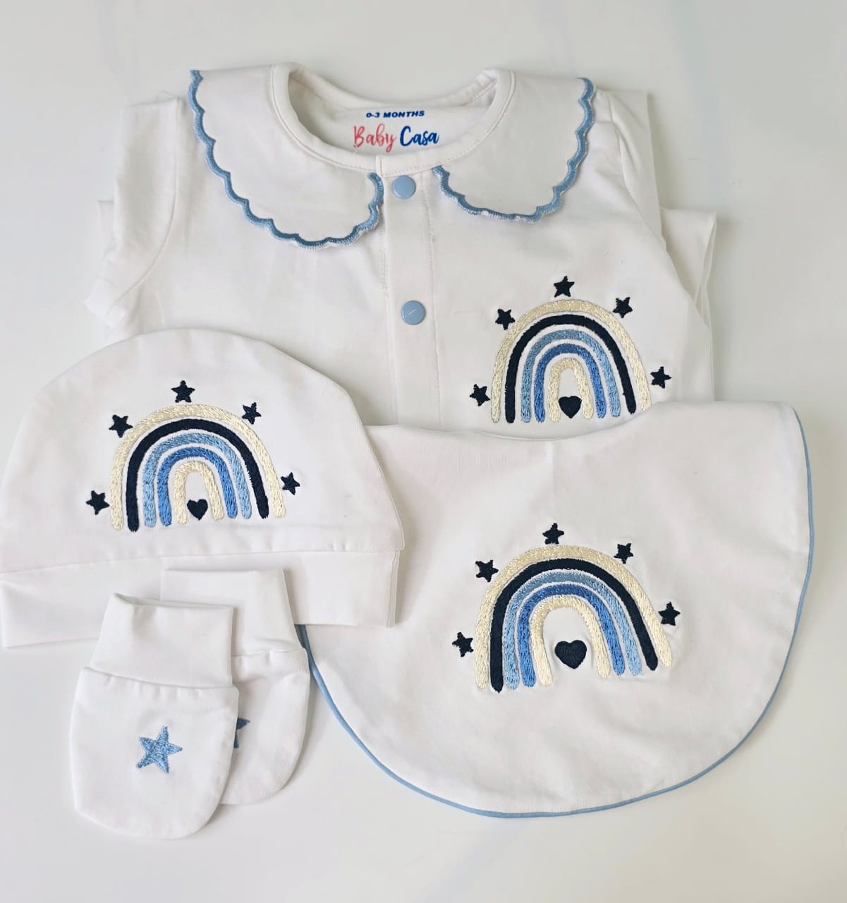 The Rainbow embroidered Blue Romper Set