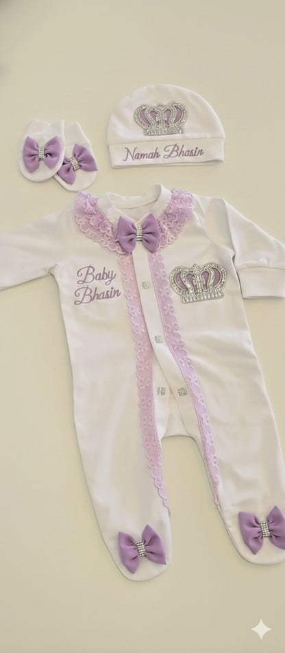 Pearl Crown Flower Romper Set