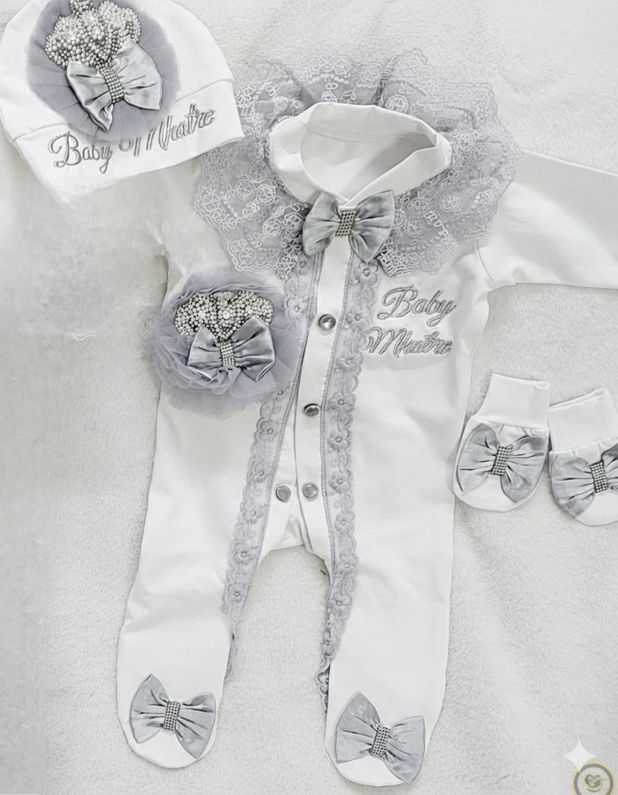 Pearl Crown Flower Romper Set