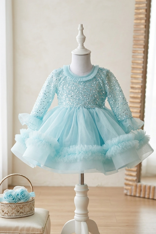 The Ethereal Sky Sequined Ruffle Frock
