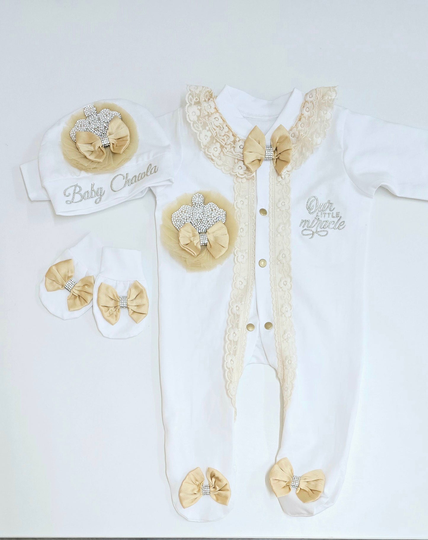 Pearl Crown Flower Romper Set