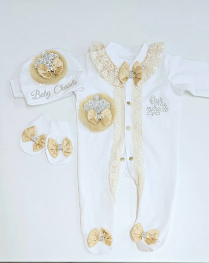 Pearl Crown Flower Romper Set