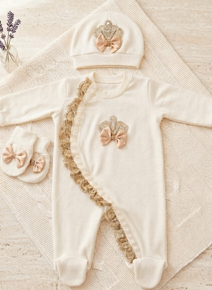 The Gold Ivory Side Pattern Romper Set