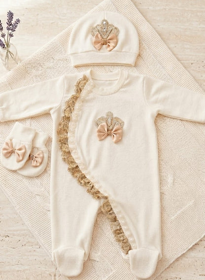 The Gold Ivory Side Pattern Romper Set