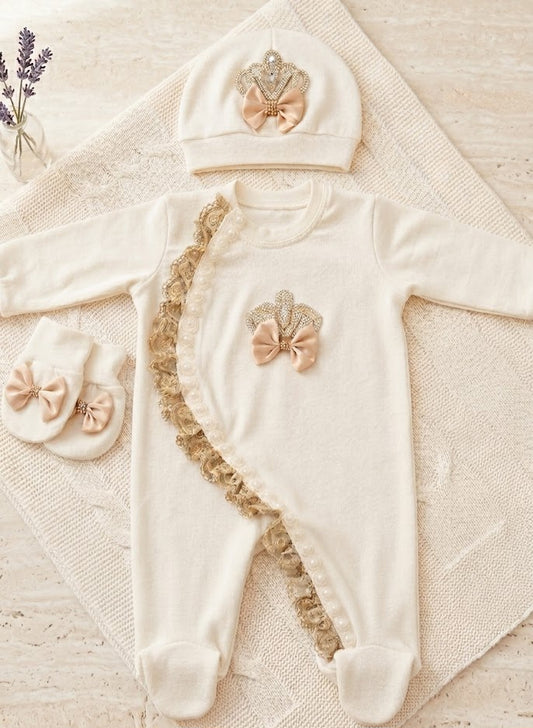 The Gold Ivory Side Pattern Romper Set