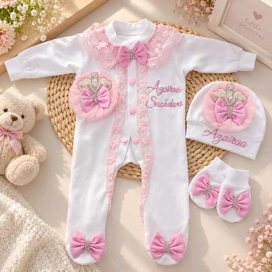 Pink Bow Romper Set