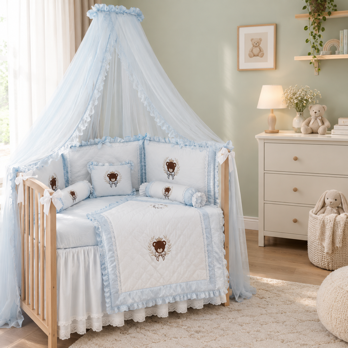 Baby Blue Royal Teddy Bedding Set