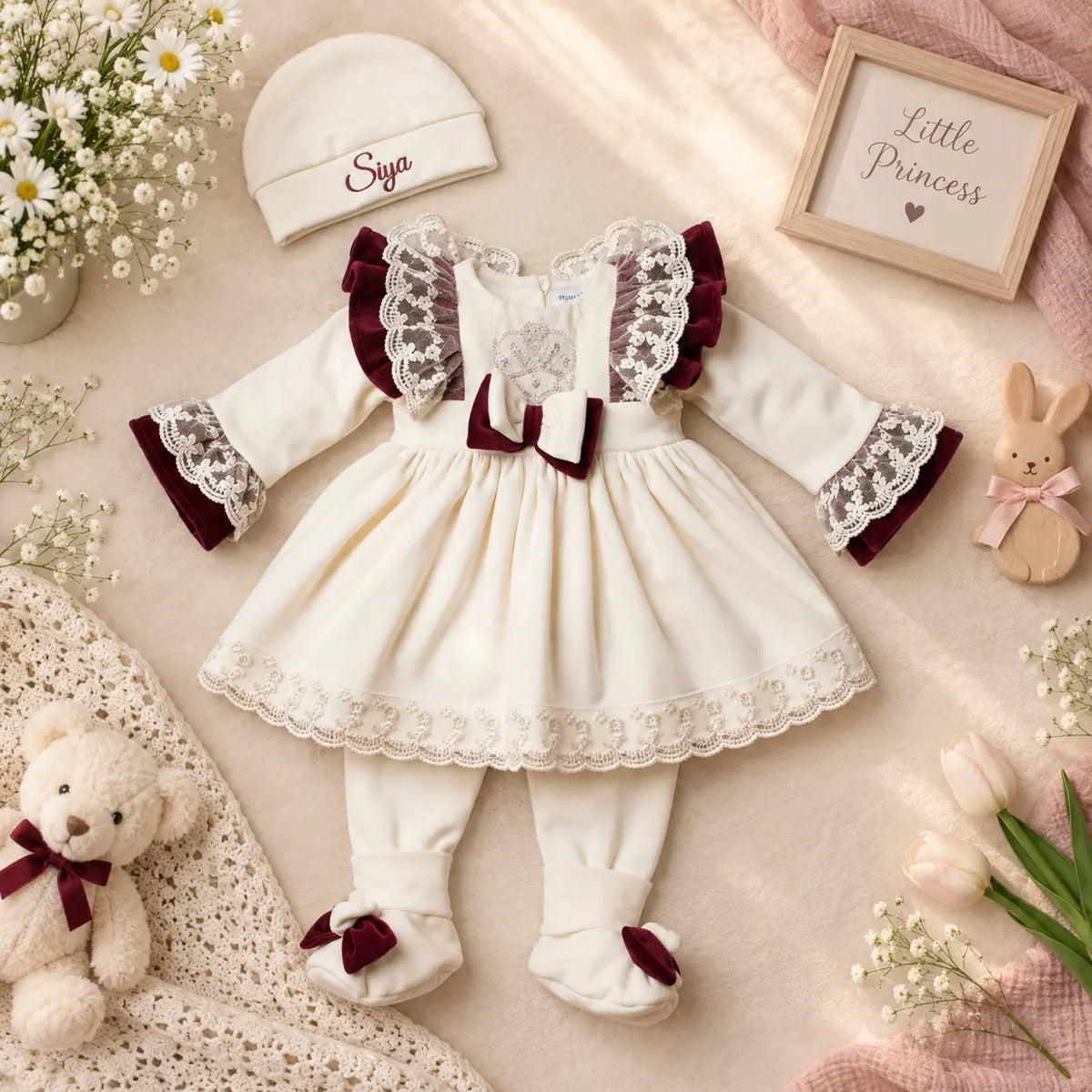 Baby Girl Bow Theme Festive Outfit Set