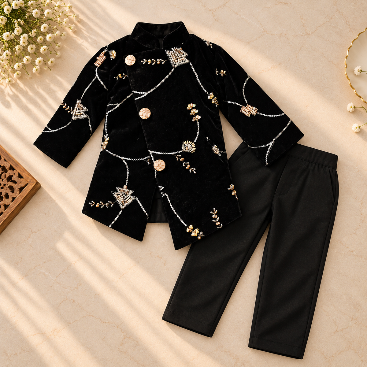 Black Embroidered Bandhgala Set