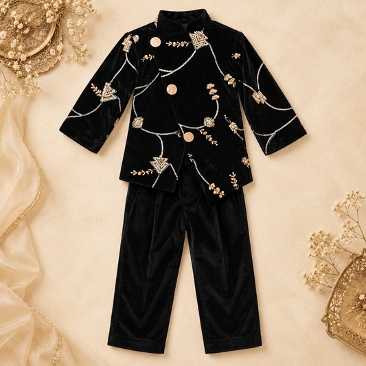 Black Embroidered Bandhgala Set