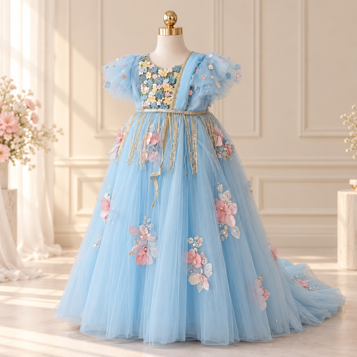 Sky Blue Mom & Daughter Gown Set