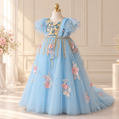 Sky Blue Mom & Daughter Gown Set