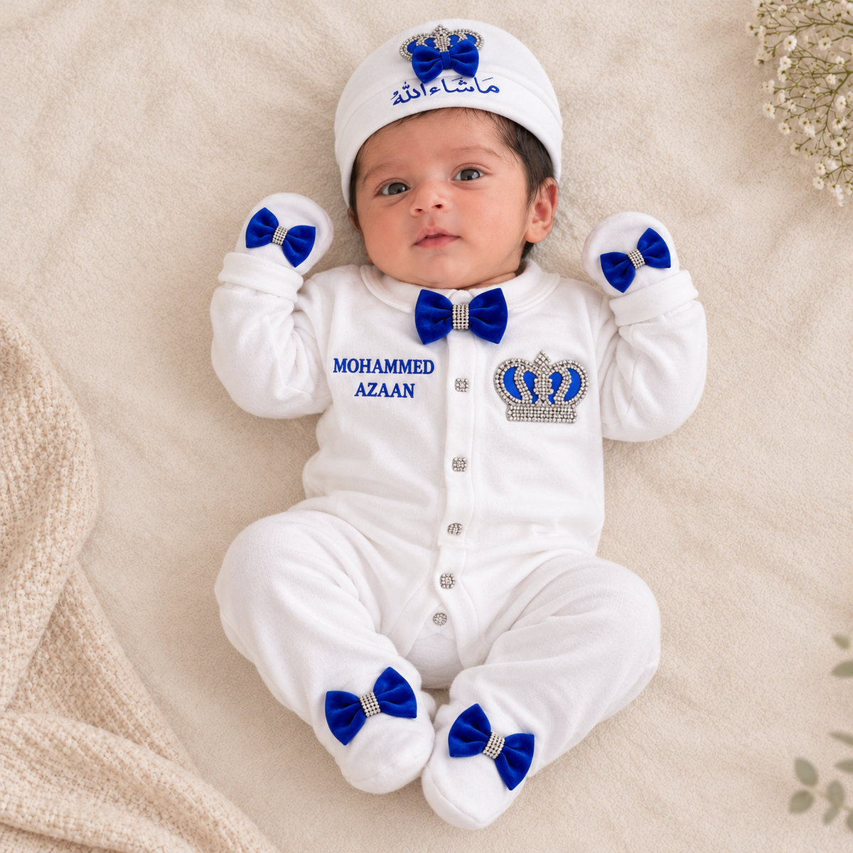 Blue Bow Romper Set
