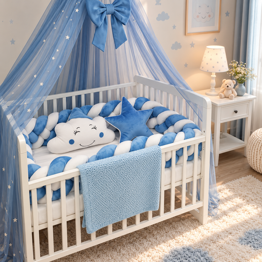 Blue Cloud Star Crib Bedding Set