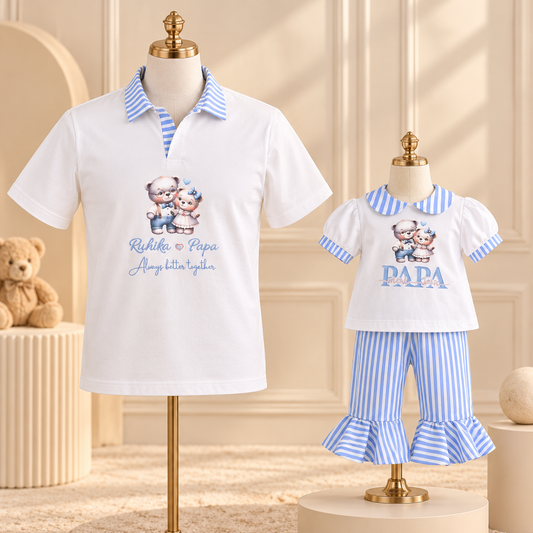 Blue Stripe Papa Daughter Twinning Set