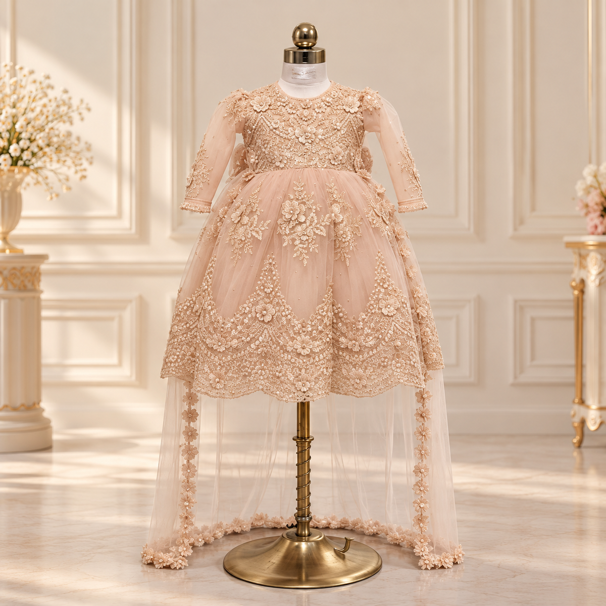 Blush Floral Lace Princess Gown