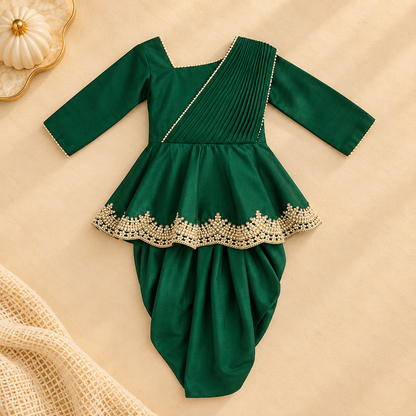 Bottle Green Embellished Dhoti Set