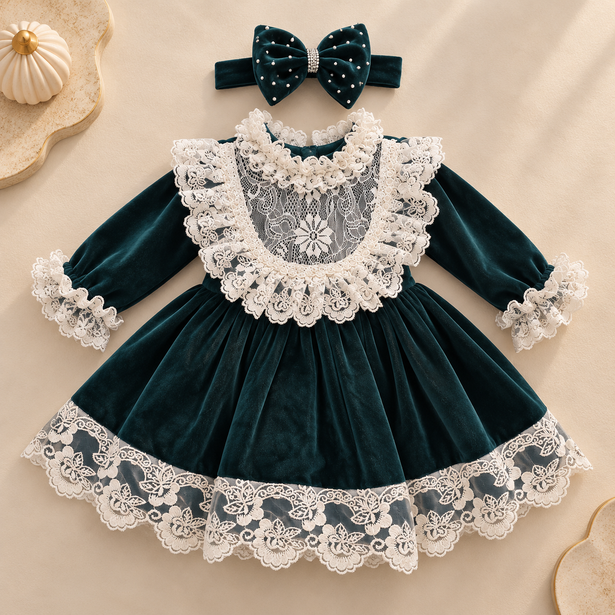 Bottle Green Lace Party Frock