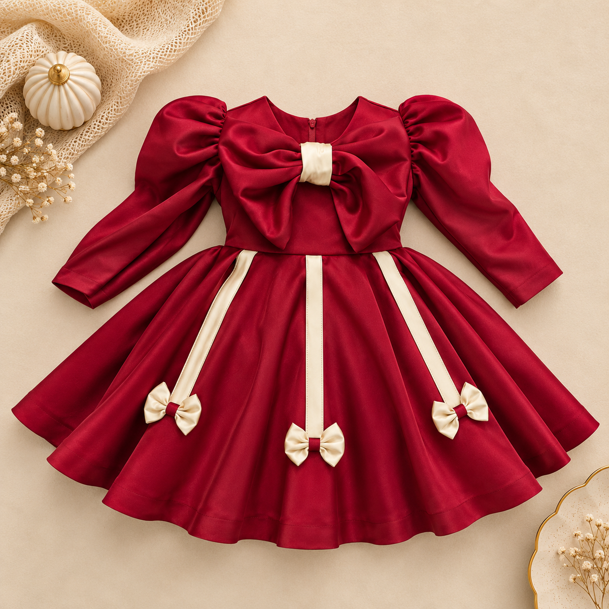 Maroon Bow Satin Frock