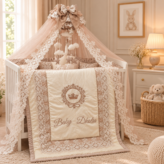 Champagne Lace Crib Bedding Set