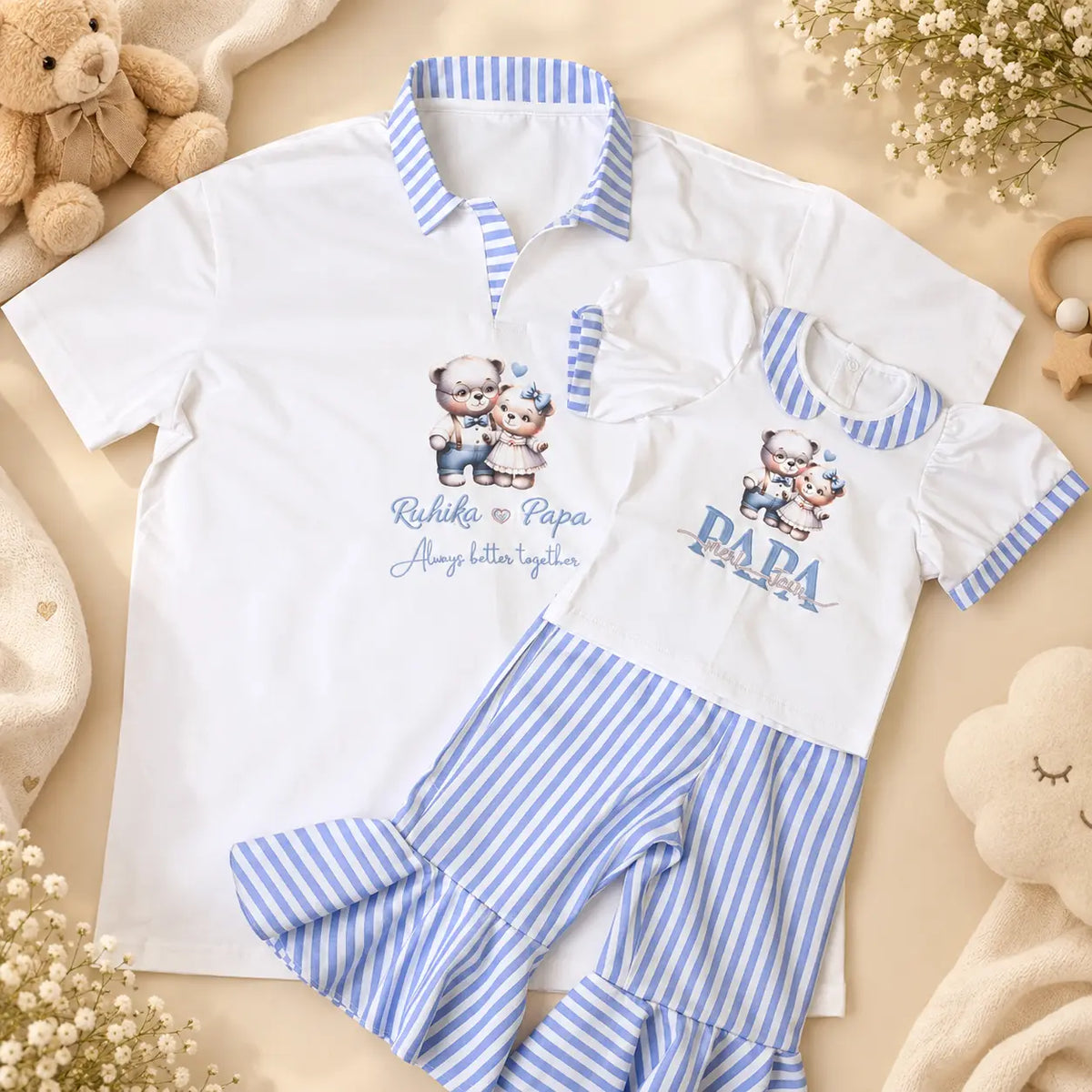 Blue Stripe Father Daughter Twinning Set