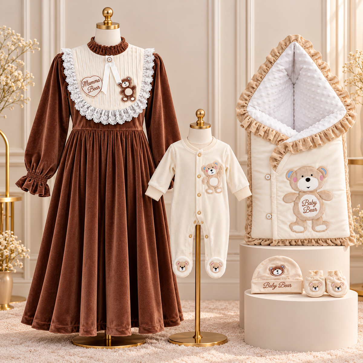 Chocolate Bear Mom & Baby Twinning Set