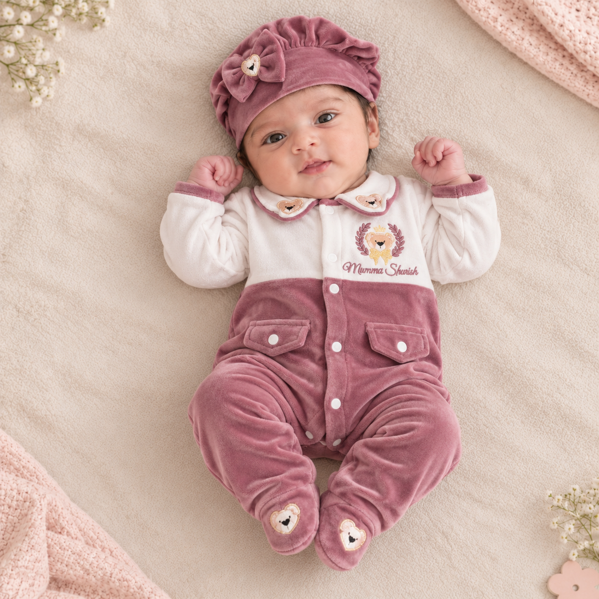Mauve Teddy Romper Set