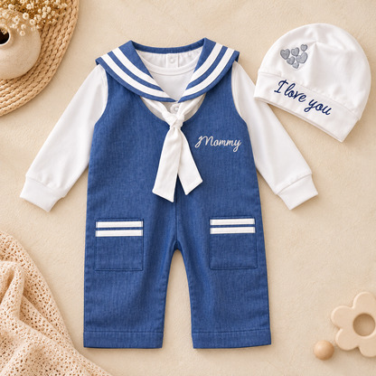 Blue Sailor Baby Romper