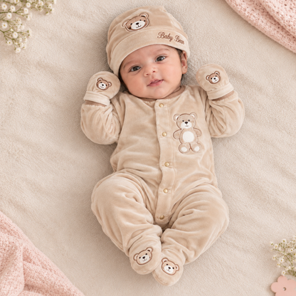 Beige Teddy Bear Romper Set