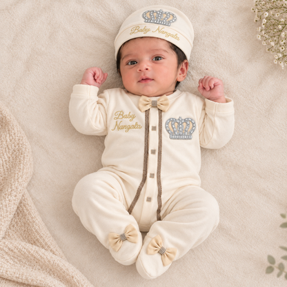 Cream Crown Romper Set