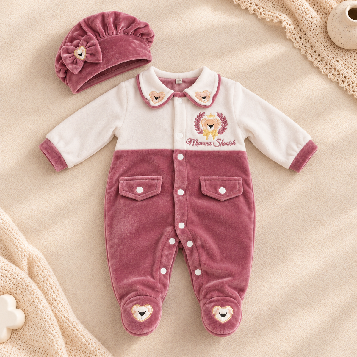 Mauve Teddy Romper Set