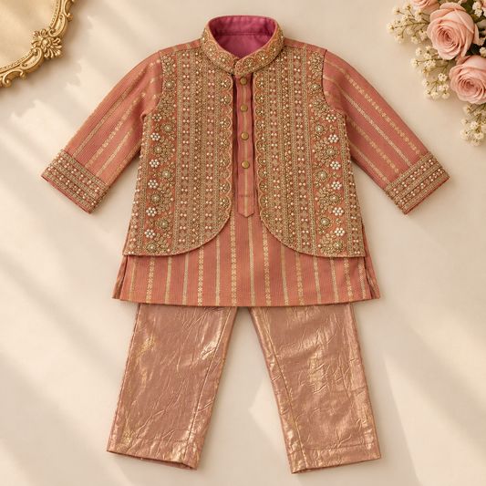 Embroidered Rose Gold Kurta Set