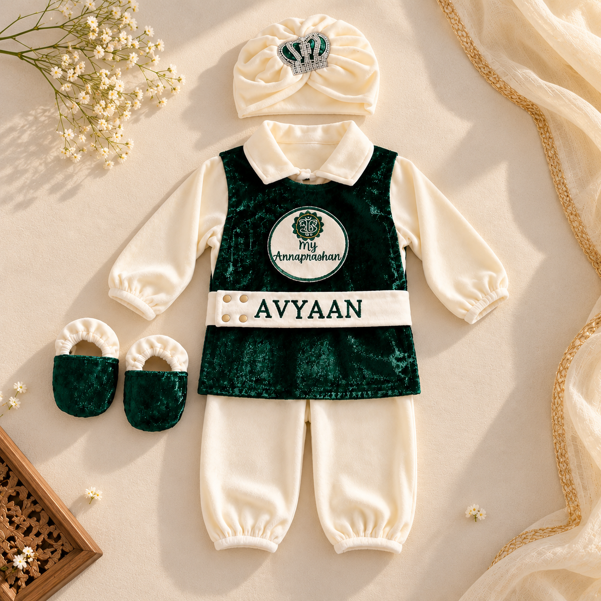 Traditional Annaprashan Velvet Set – "Avyaan" Edition
